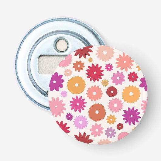 Kleurrijk Bloesem Patroon Button Flesopener (Voorkant)