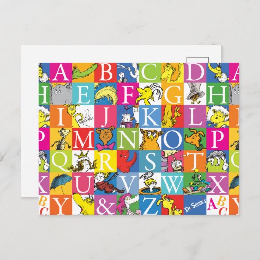 Kleurrijk blokletterpatroon van Dr. Seuss's ABC Briefkaart (Voorkant / Achterkant)