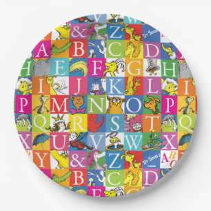 Kleurrijk blokletterpatroon van Dr. Seuss's ABC Papieren Bordje