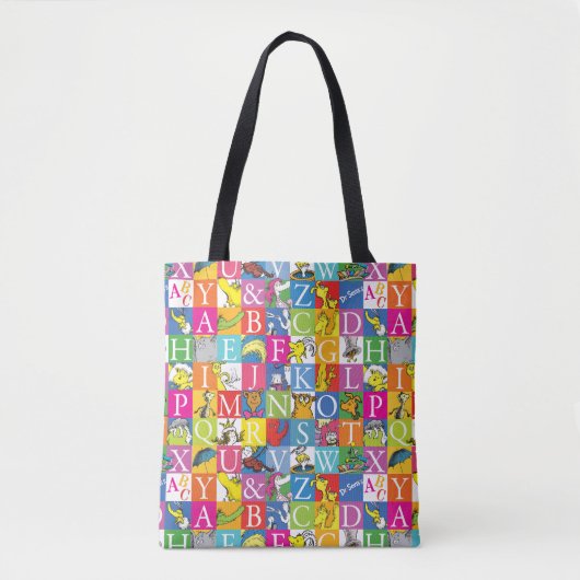 Kleurrijk blokletterpatroon van Dr. Seuss's ABC Tote Bag (Voorkant)