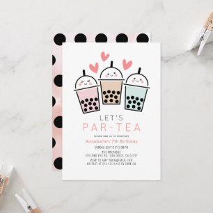 Kleurrijk Boba Bubble Tea Feest Meisje Verjaardag Kaart