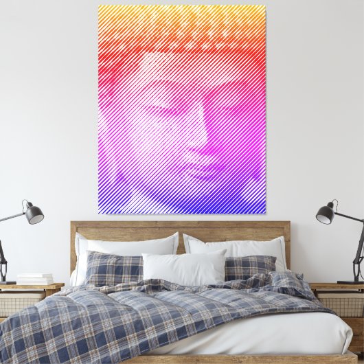 Kleurrijk boeddha-gezichtsveld met lijnen canvas afdruk (Insitu (Slaapkamer))