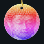 Kleurrijk boeddha-gezichtsveld met lijnen keramisch ornament<br><div class="desc">Het gezicht van Siddhartha Gautama,  Boeddha,  met een gekerend effect. Afbeelding gevormd door lijnen met een variabele breedte. Gift idea voor mensen die van Aziatische kunst en spiritualiteit houden.</div>