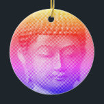 Kleurrijk boeddha-gezichtsveld met lijnen keramisch ornament<br><div class="desc">Het gezicht van Siddhartha Gautama,  Boeddha,  met een gekerend effect. Afbeelding gevormd door lijnen met een variabele breedte. Gift idea voor mensen die van Aziatische kunst en spiritualiteit houden.</div>