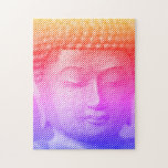 Kleurrijk boeddha-gezichtsveld met lijnen legpuzzel<br><div class="desc">Het gezicht van Siddhartha Gautama,  Boeddha,  met een gekerend effect. Afbeelding gevormd door lijnen met een variabele breedte. Gift idea voor mensen die van Aziatische kunst en spiritualiteit houden.</div>