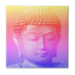 Kleurrijk boeddha-gezichtsveld met lijnen tegeltje<br><div class="desc">Het gezicht van Siddhartha Gautama, Boeddha, met een gekerend effect. Decoratieve keramische tegels. Afbeelding gevormd door lijnen met een variabele breedte. Gift idea voor mensen die van Aziatische kunst en spiritualiteit houden.</div>