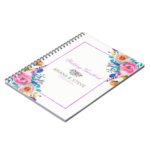 Kleurrijk boeket en Paarse glitter Lijst Notitieboek (Linkerzijde)