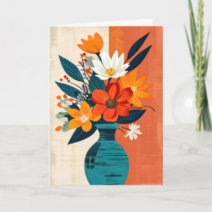 Kleurrijk boeket in een blauwe vaas Verjaardag Kaart