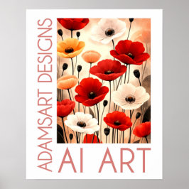 Kleurrijk boeket klaprozen – Rood, wit en oranje b Poster