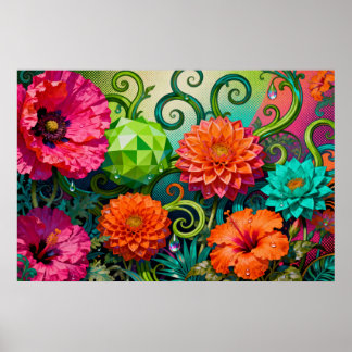 Kleurrijk Boeket Papierbloemen - Artistiek Poster