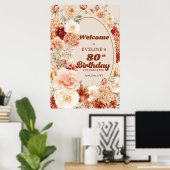 Kleurrijk boeket roestige blush 80ste verjaardag W Poster (Thuiskantoor)
