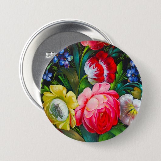 kleurrijk boeket ronde button 7,6 cm (Voorkant /achterkant)