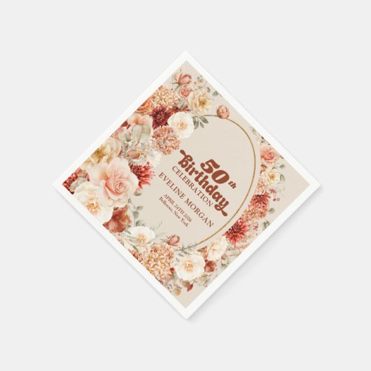 Kleurrijk boeket terracotta blush 50e verjaardag servet (Hoek)