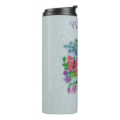 Kleurrijk boeket van bloemen op stengel vlinders thermosbeker (Gedraaid links)
