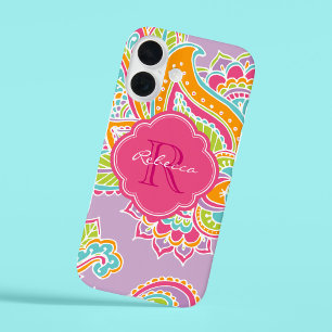 Kleurrijk Boheems Paisley Aangepast Monogram iPhone 16 Hoesje
