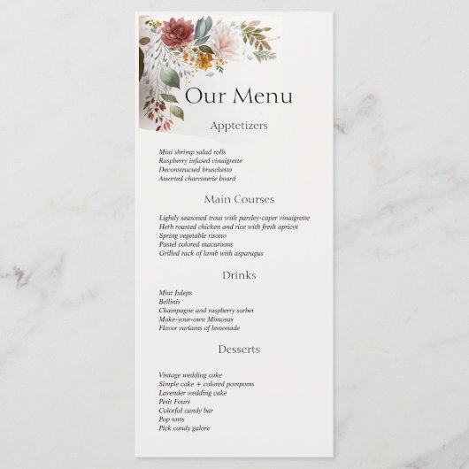 Kleurrijk Bohemian Floral Weddenschap-menu Menu (Voorkant)