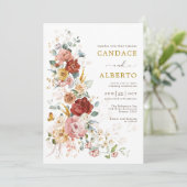 Kleurrijk Bohemian Garden Flower Wedding Kaart (Staand voorkant)