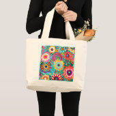 kleurrijk Boho bloemmotief Grote Tote Bag (Voorkant (product))
