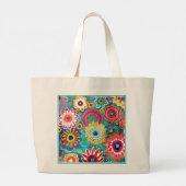 kleurrijk Boho bloemmotief Grote Tote Bag (Achterkant)