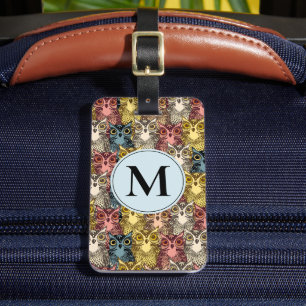 Kleurrijk Boho Bos Uil Patroon & Monogram Bagagelabel