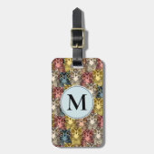 Kleurrijk Boho Bos Uil Patroon & Monogram Bagagelabel (Voorkant verticaal)