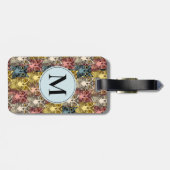 Kleurrijk Boho Bos Uil Patroon & Monogram Bagagelabel (Achterkant horizontaal)