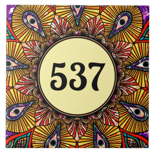 Kleurrijk Boho Fancy Sierplaat Huisnummer Plaque Tegeltje (Voorkant)