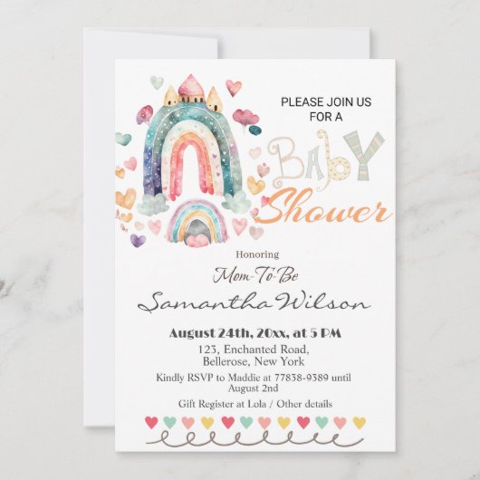 Kleurrijk Boho Rainbows Baby shower Kaart (Voorkant)
