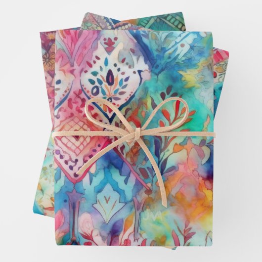 KLEURRIJK BOHO WATERVERF BLOEMENDECORATIEF PAPIER INPAKPAPIER VEL (In situ)