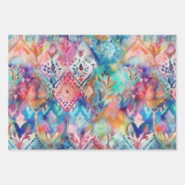 KLEURRIJK BOHO WATERVERF BLOEMENDECORATIEF PAPIER INPAKPAPIER VEL