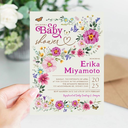 Kleurrijk Boho Wildflower Butterfly Baby shower Kaart