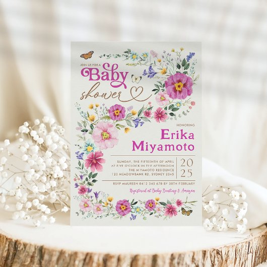 Kleurrijk Boho Wildflower Butterfly Baby shower Kaart