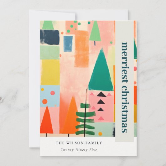 Kleurrijk Bold Retro Abstract Kerstlandschap Feestdagenkaart (Voorkant)