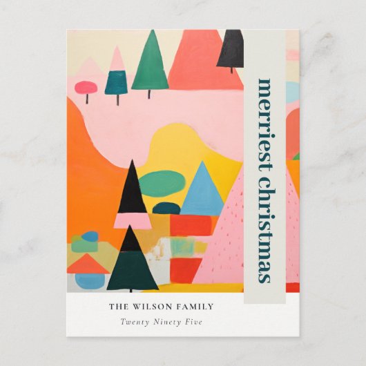 Kleurrijk Bold Retro Abstract Kerstlandschap Feestdagenkaart (Voorkant)