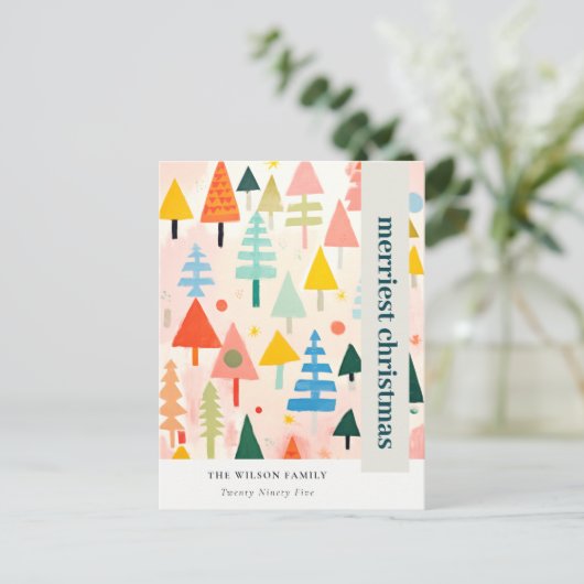 Kleurrijk Bold Retro Abstract Kerstlandschap Feestdagenkaart (Staand voorkant)