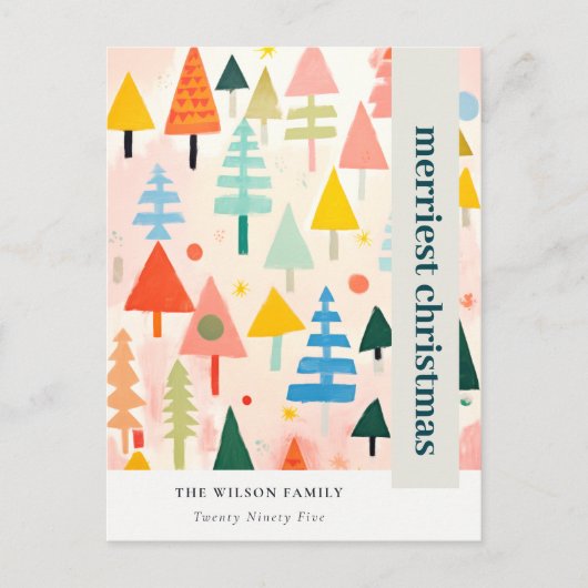 Kleurrijk Bold Retro Abstract Kerstlandschap Feestdagenkaart (Voorkant)