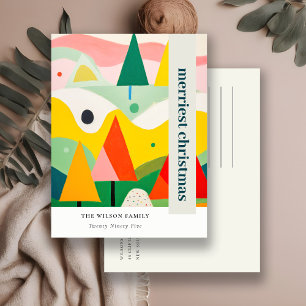 Kleurrijk Bold Retro Abstract Kerstlandschap Feestdagenkaart