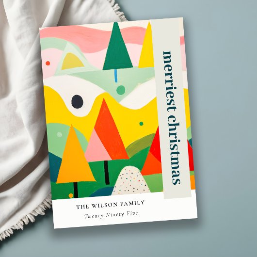 Kleurrijk Bold Retro Abstract Kerstlandschap Feestdagenkaart