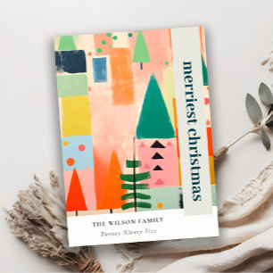 Kleurrijk Bold Retro Abstract Kerstlandschap Feestdagenkaart