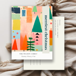 Kleurrijk Bold Retro Abstract Kerstlandschap Feestdagenkaart