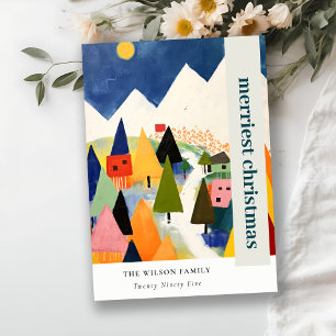 Kleurrijk Bold Retro Abstract Kerstlandschap Feestdagenkaart