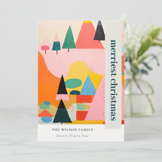 Kleurrijk Bold Retro Abstract Kerstlandschap Feestdagenkaart (Staand voorkant)