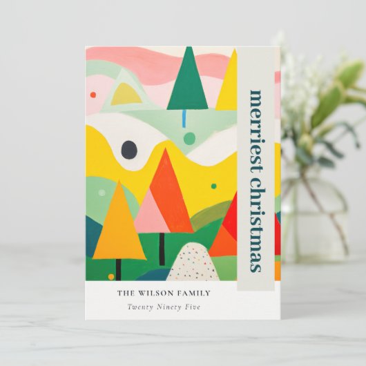 Kleurrijk Bold Retro Abstract Kerstlandschap Feestdagenkaart (Staand voorkant)