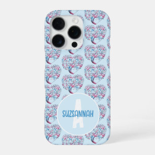 Kleurrijk Boom Hart Patroon Pastel Blauw Monogram iPhone 16 Pro Hoesje