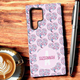Kleurrijk Boom Hart Patroon Pastel Blauw Monogram Samsung Galaxy Hoesje