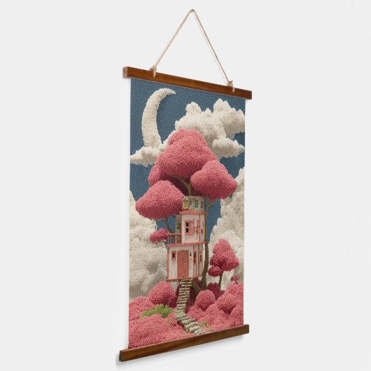 Kleurrijk boomhutontwerp hangend wandkleed (Gebogen)