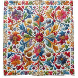 Kleurrijk borduurwerk op zoek naar bloemenontwerp douchegordijn