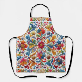 Kleurrijk borduurwerk op zoek naar bloemenontwerp schort