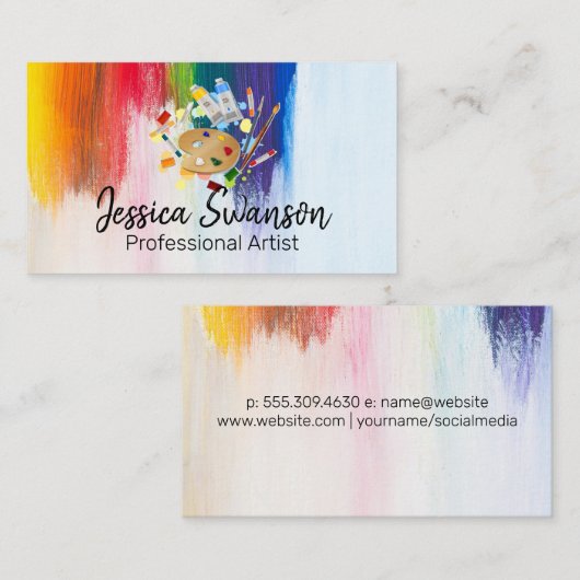 Kleurrijk | Borstelverf | Moderne kunstenaar Visitekaartje (Voorkant / Achterkant)