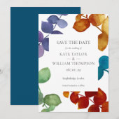 Kleurrijk bos eucalyptus bloem save the date (Voorkant / Achterkant)